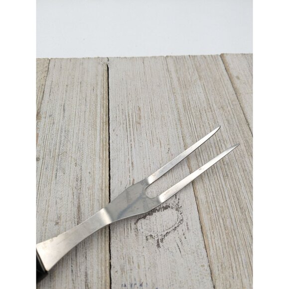 USA Stainless Steel Meat Fork 2 Wide Prong 10 1/3" Black Handle Vintage - Picture 3 of 7